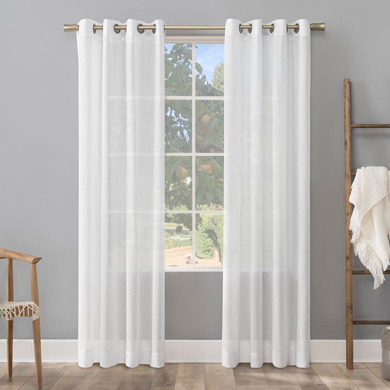 Archaeo - 54911 Slub Textured Linen Blend Grommet Top Curtain, 52" x 95", White - Image 1